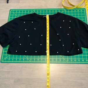 SHEIN Black with Faux Pearl Embellished Crop T-Shirt Size XL